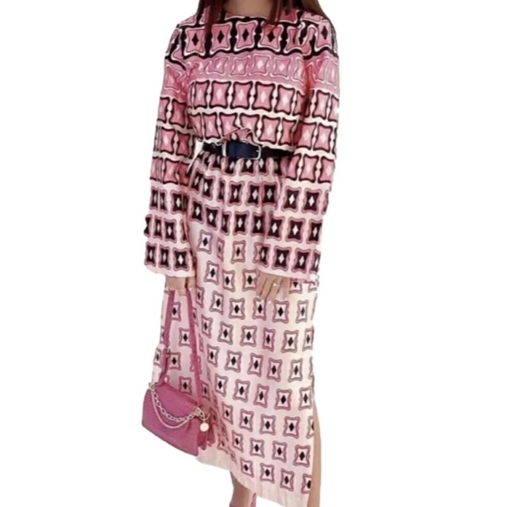 EUC Zara Retro Geometric Midi Long Sleeve Shift - Picture 3 of 12